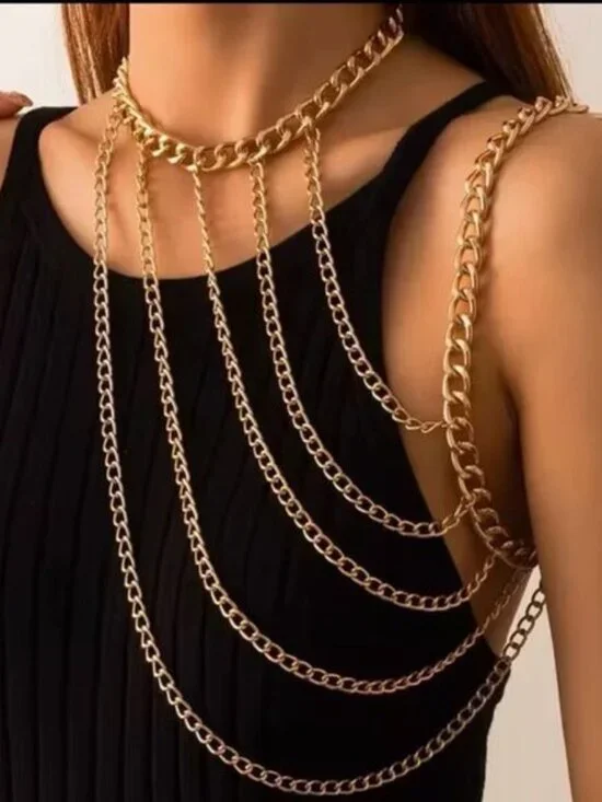 Sexy Geometric U-Shaped Tassel One Shoulder Body Chain Necklace - Picture 1 of 4